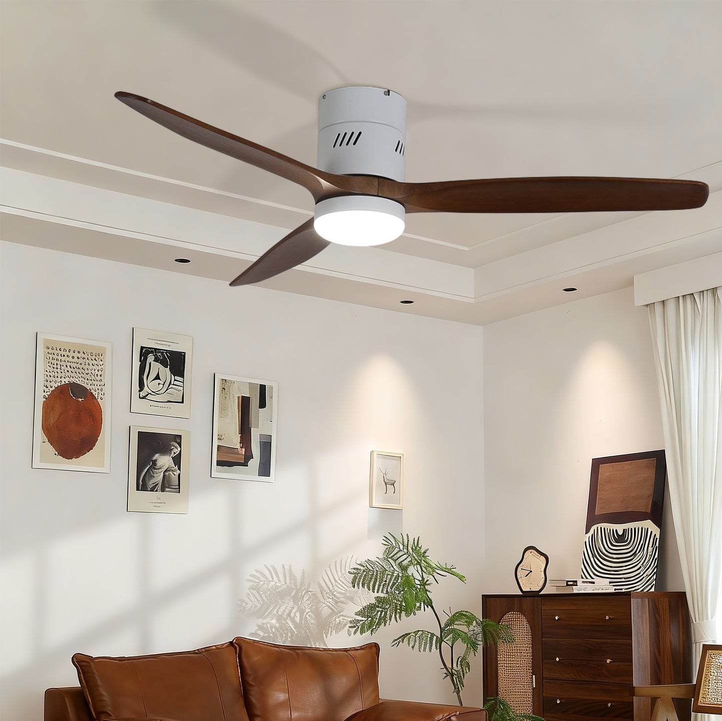 Taimei Ryme 52 in. Flush Mount Standard Ceiling Fan with Integrated LED with Remote Included DC Motor White & Dark Walnut 1_bd6f28d1-7285-45ff-8dce-1cbef405d94c