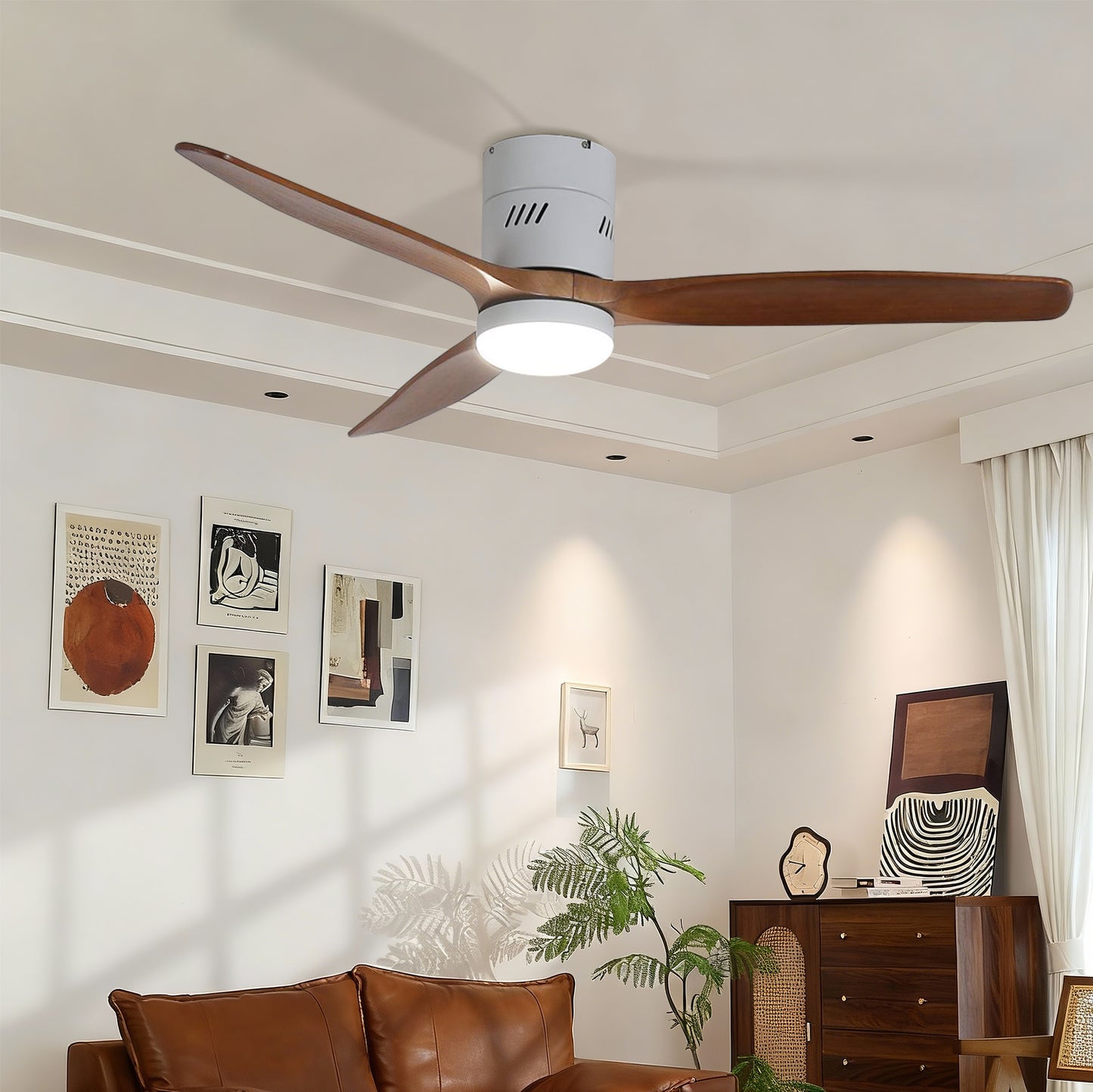Taimei Ryme 52 in. Flush Mount Standard Ceiling Fan with Integrated LED with Remote Included DC Motor White & Walnut 1_bdbfcab6-ff40-4bca-bb72-fae52c82da48