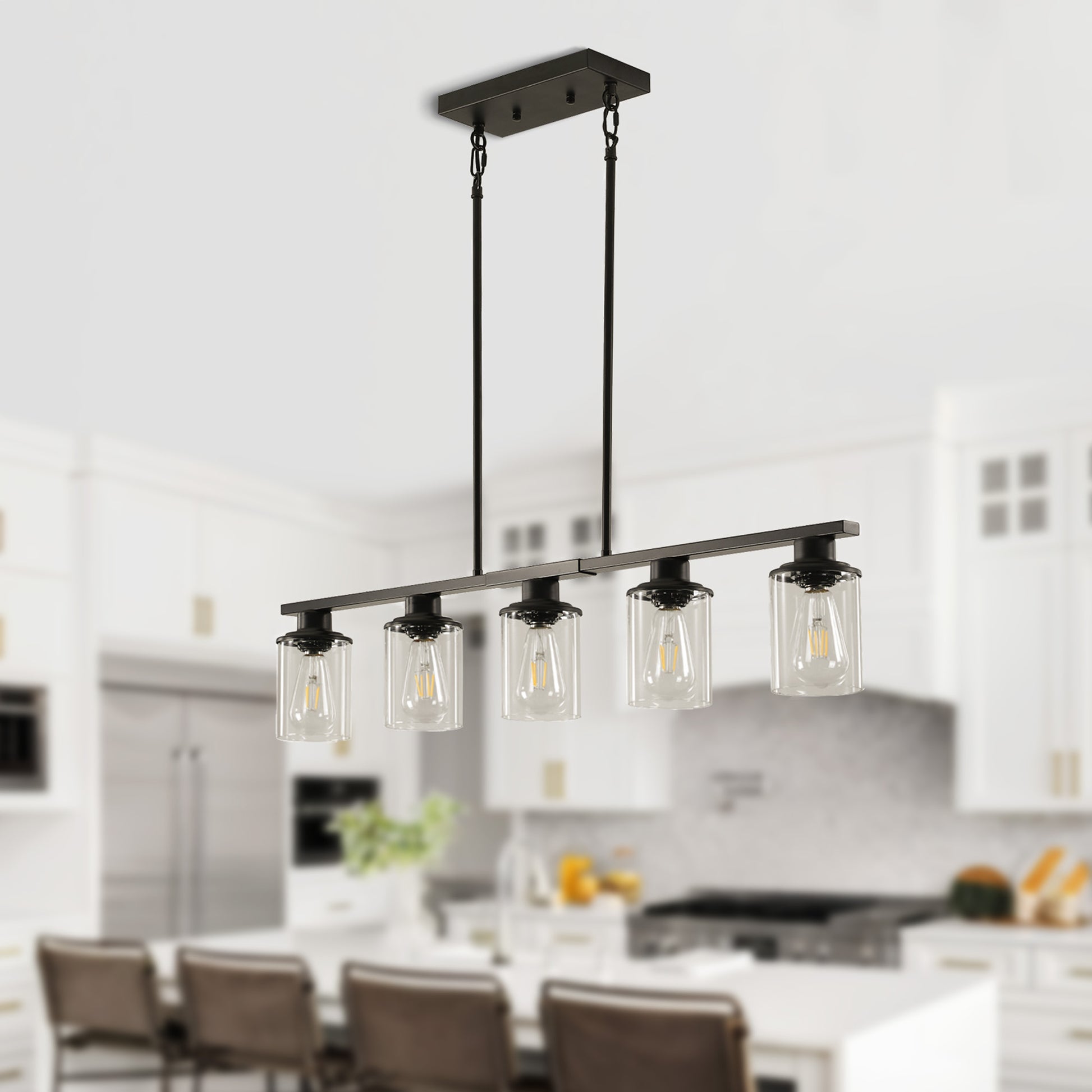 Taimei Aero 37 in. Industrial 5-Light Chandelier with Clear Glass Shades Matte Black 1_c07a04a4-f77e-4b1a-a0a8-f17e39e369ed