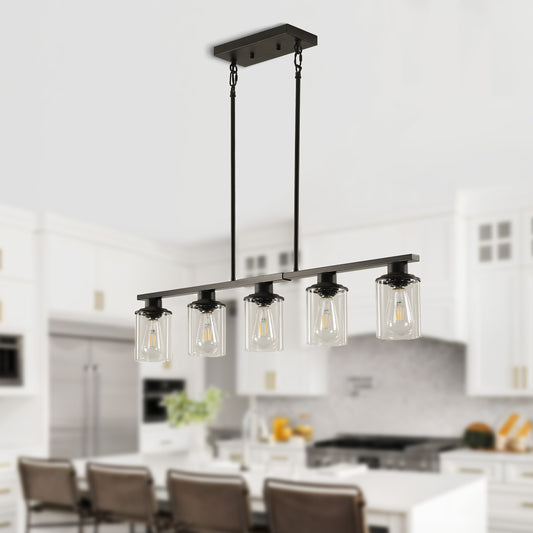 Taimei Aero 37 in. Industrial 5-Light Chandelier with Clear Glass Shades