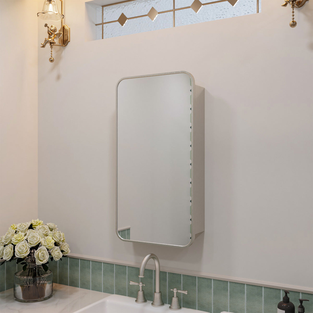 Nivorix NRFM Series Rectangular Aluminum Framed Medicine Cabinet with Mirror Brushed Nickel 15 in. W x 24 in. H 1_c17ed0d2-7cd2-4240-b39c-c868138e5c20