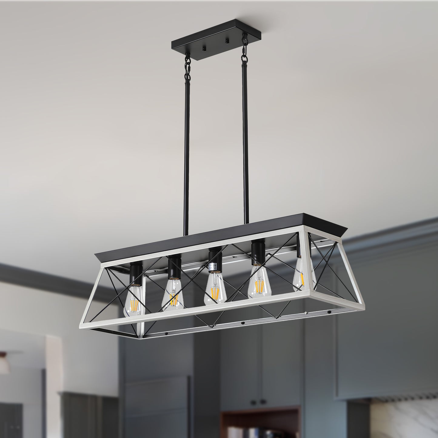 Taimei Vesper 16 in. 4-Light & Rustica 5-Light Farmhouse Industrial Chandelier Light White Oak 32 inch 1_c20a8b01-ec3c-47ff-8784-276d2eca4465