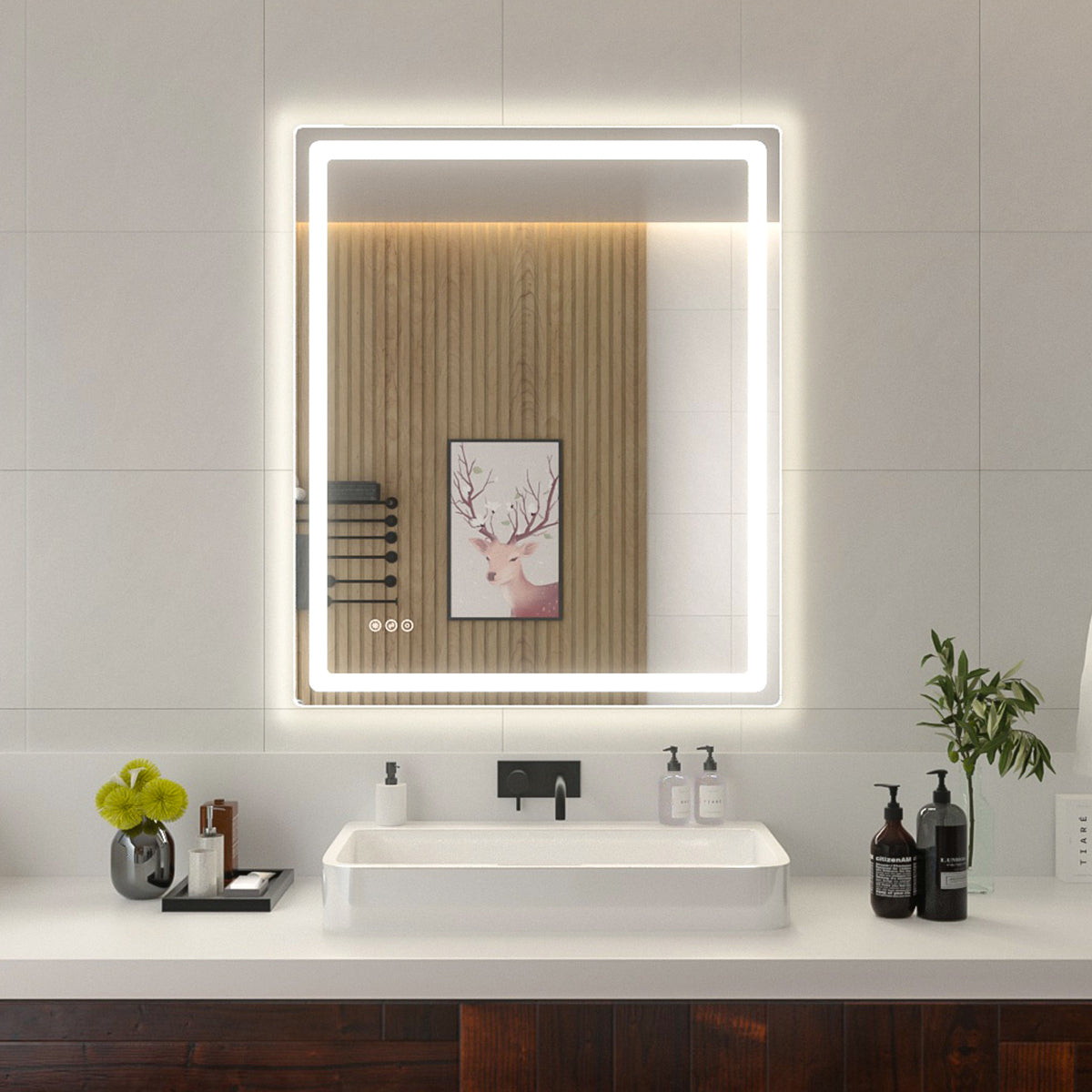 Niveal LMU Series Rectangular Frameless LED Wall Bathroom Vanity Mirror in Silver