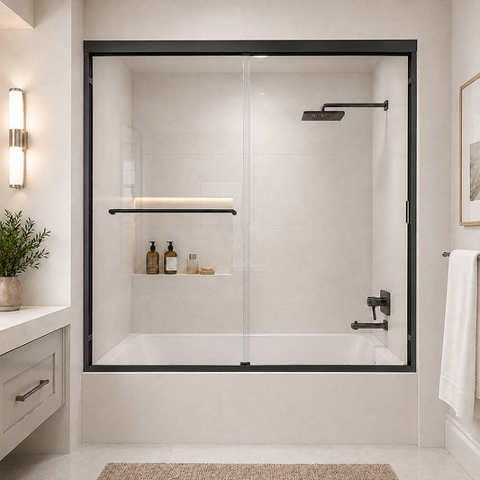 Nebula 56 in. W x 60 in. H Sliding Bath Tub Door in semi frameless with Clear Glass Matte Black 1_ca22c0dc-97fb-4590-83ec-f6910d6d121c