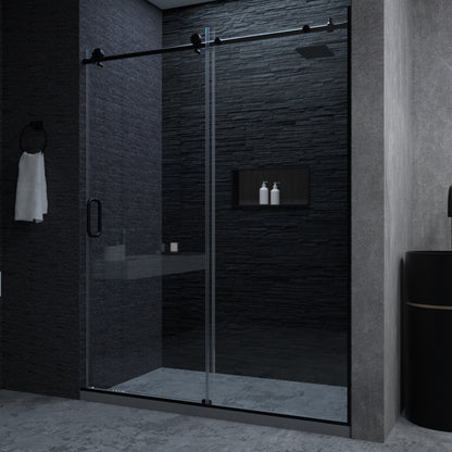 Niveal Ruhr 60 in. W x 76 in. H Sliding Semi-Frameless Shower Door with Clear Glass Matte Black 1_cb0c2bce-9fea-42c5-af20-54d60d3810aa