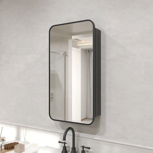 Verve Frameless Recessed or Surface-Mount Rectangular Aluminum Medicine Cabinet with Mirror in Matte Black