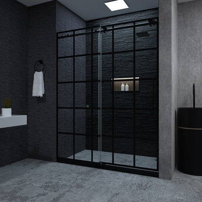 Niveal Ruhr 60 in. W x 76 in. H Sliding Semi-Frameless Shower Door in Matte Black with Patterned Glass 1_d3dd559d-aa8a-4c1b-881a-5b6b4f6f39f3