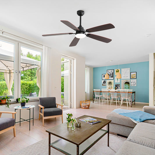 Taimei Cirrus 52 in. White Oak Downrod Standard Ceiling Fan with Integrated LED with Remote Included 5 Two-Tone Blades DC Motor