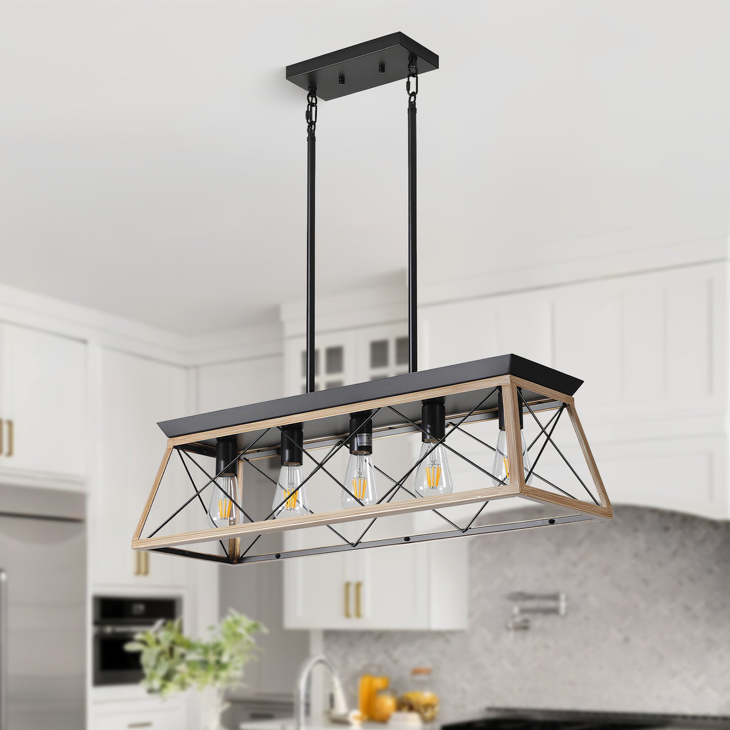 Taimei Vesper 16 in. 4-Light & Rustica 5-Light Farmhouse Industrial Chandelier Light Light Oak 32 inch 1_d8a3527e-92dc-4db1-a267-546ce5231405