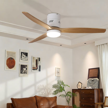 Taimei Ryme 52 in. Flush Mount Standard Ceiling Fan with Integrated LED with Remote Included DC Motor White & Oak 1_dbe9abbe-17a5-4661-b029-bd8f50dc877f
