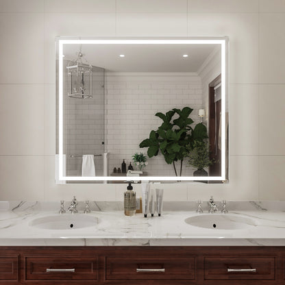 Niveal LMD Series Rectangular Frameless LED Wall Bathroom Vanity Mirror in Silver