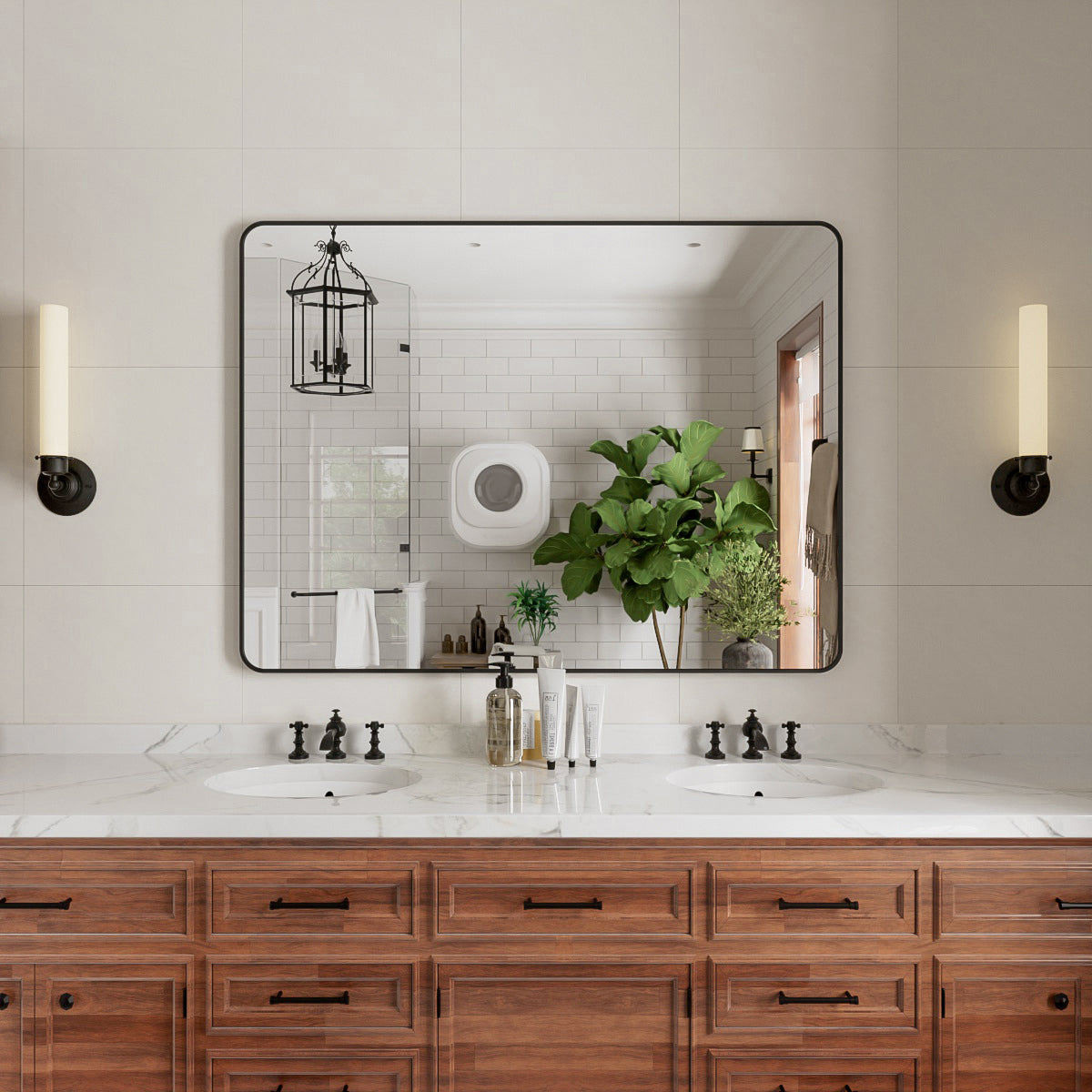 Niveal STRE Series Rectangular Framed Wall Bathroom Vanity Mirror Matte Black 48 in. W x 36 in. H 1_ddc384fc-d3ff-42ba-b761-6c8e654da08f