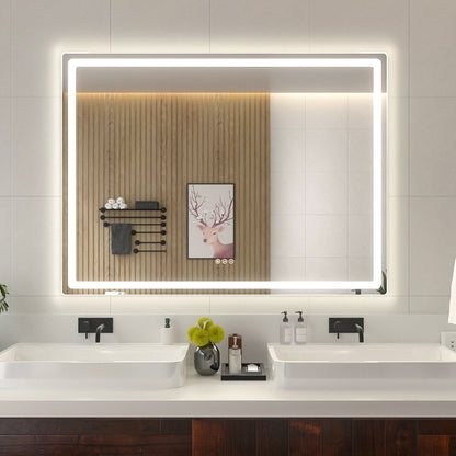 Niveal LMU Series Rectangular Frameless LED Wall Bathroom Vanity Mirror in Silver