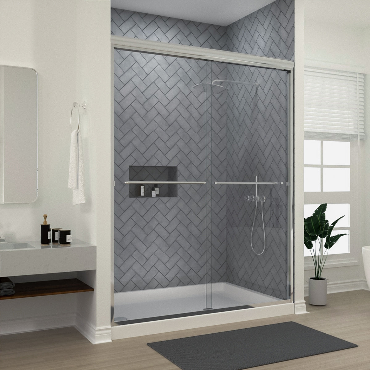 Niveal Bliss 60 in. W x 72 in. H Sliding Semi-Frameless Shower Door with Clear Glass