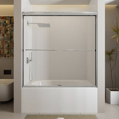 Nivorix Ridge 56 in. W x 60 in. H Sliding Semi-Frameless Tub Door with Clear Glass
