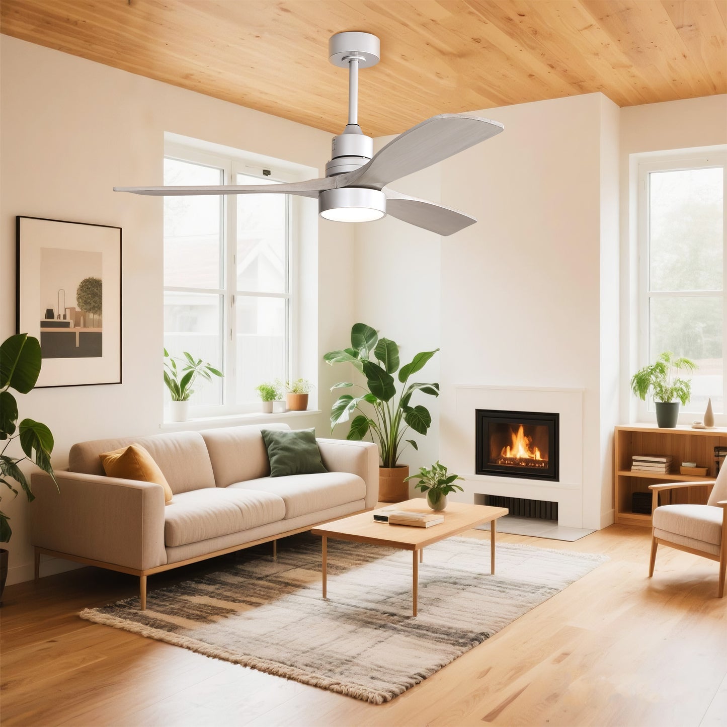 Taimei Selen 52 in. Downrod Standard Ceiling Fan with Integrated LED with Remote Included 3-Blade Reversible