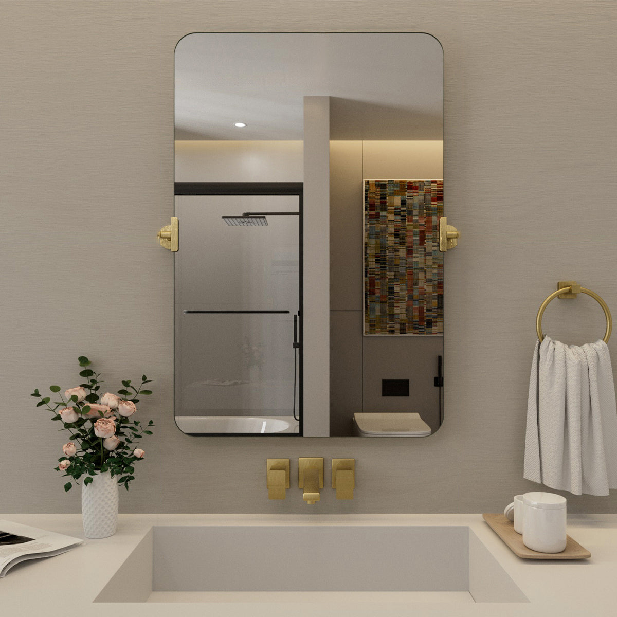 Nivorix NRKH Series Rectangular Framed Tilt Wall Mount Bathroom Vanity Mirror Gold 24 in. W x 36 in. H 1_f509370f-31be-4054-9a32-9d55731ac3ed