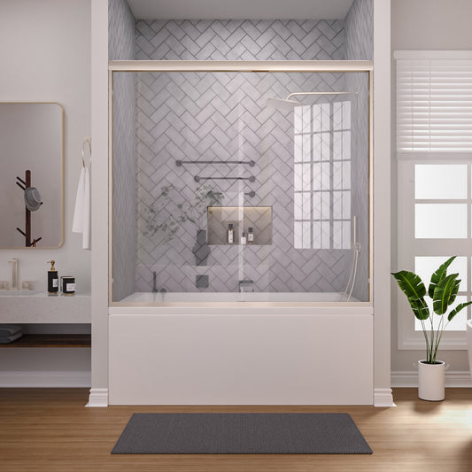 Niveal Breeze 60 in. W x 56 in. H Sliding Semi Frameless Tub Door with Clear Glass