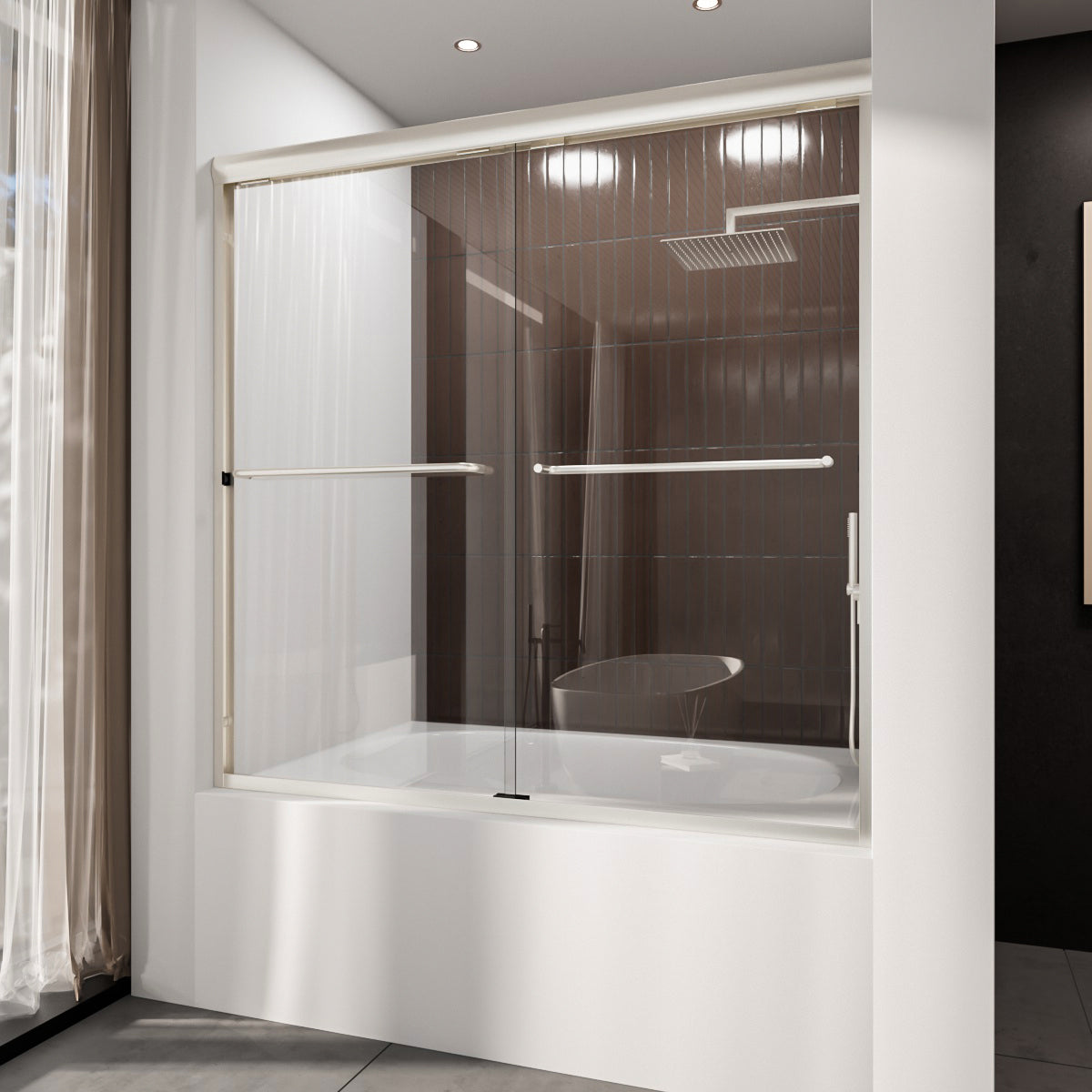 Niveal Victory 56 in. H x 60 in. W Sliding Semi-Frameless Tub Door with Clear Glass Brushed Nickel 1_f621cb00-6e6f-45ba-91c6-5366fa13df4c
