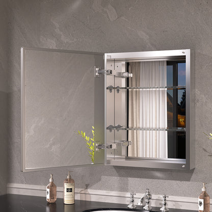 Keen Framless Recessed or Surface-Mount Rectangular Aluminum Medicine Cabinet with Mirror in Silver