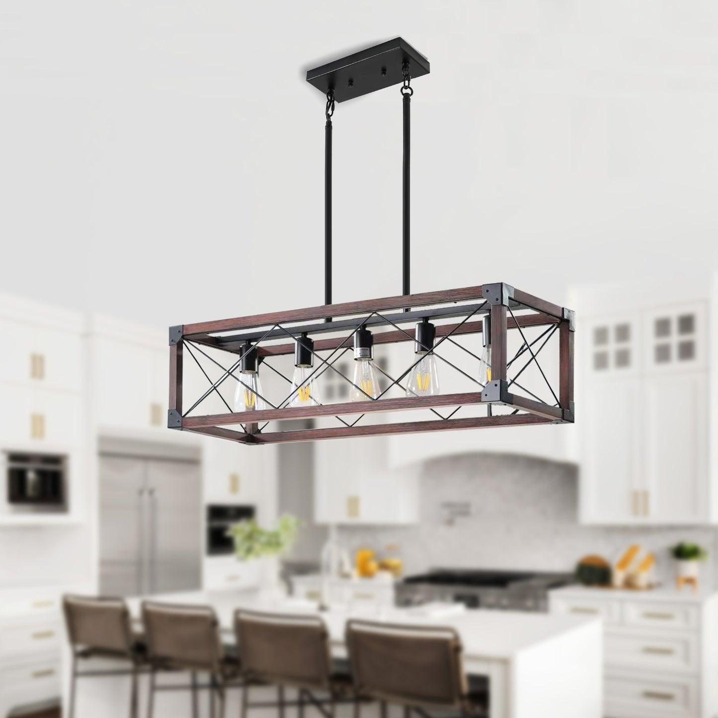 Taimei Solace 32 in. 5-Light Industrial Farmhouse Rectangle Pendant Light Red Wood 1_ff770bef-b0a5-4eed-846b-e536cdb81bc1