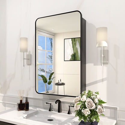 Rectangular Framed Recessed/Surface Mount Medicine Cabinet with Mirror in Matte Black