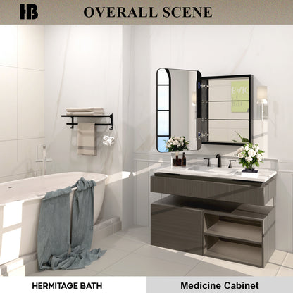 Rectangular Framed Recessed/Surface Mount Medicine Cabinet with Mirror in Matte Black
