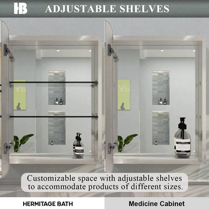Rectangular Framed Recessed/Surface Mount Medicine Cabinet with Mirror in Brushed Nickel