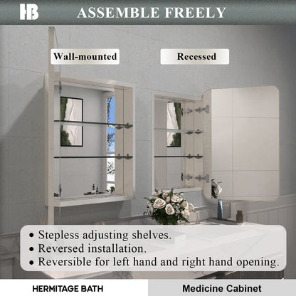 Rectangular Framed Recessed/Surface Mount Medicine Cabinet with Mirror in Brushed Nickel