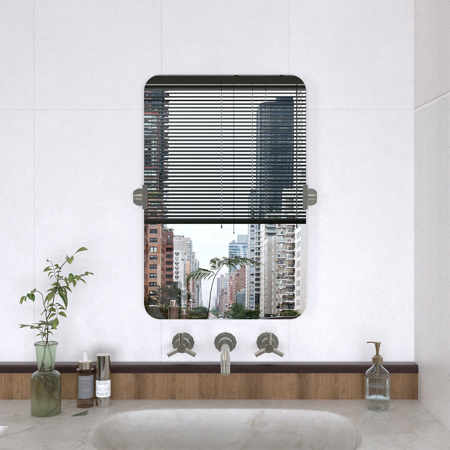 Yexee 20 in. W x 30 in. H Rectangular Framed Adjustable Tilt Wall-Mounted Bathroom Vanity Mirror Brushed Nickel 2030BN-1_0f0c17f8-7ff9-457b-891b-049e58b1a000