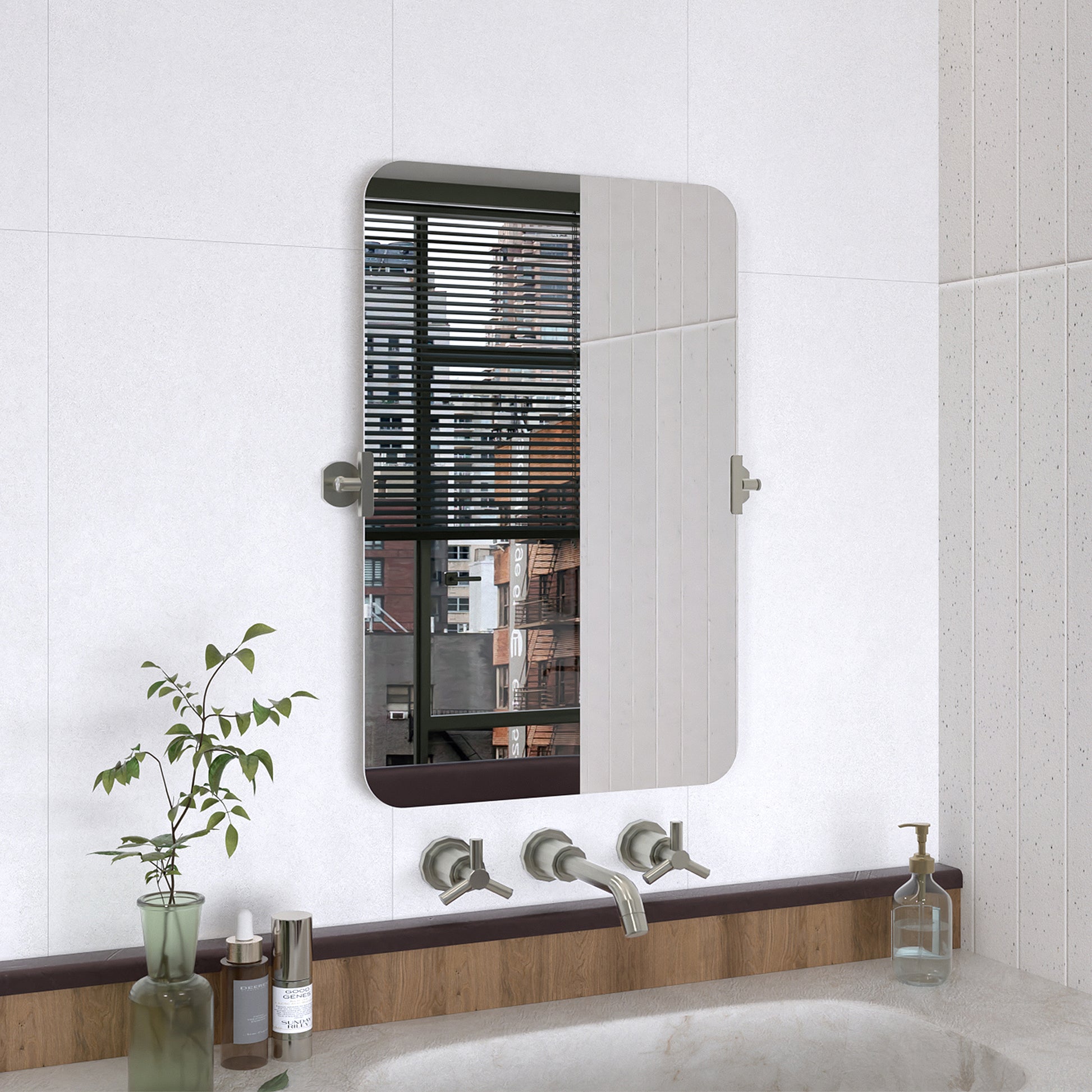 Yexee 20 in. W x 30 in. H Rectangular Framed Adjustable Tilt Wall-Mounted Bathroom Vanity Mirror 2030BN-2