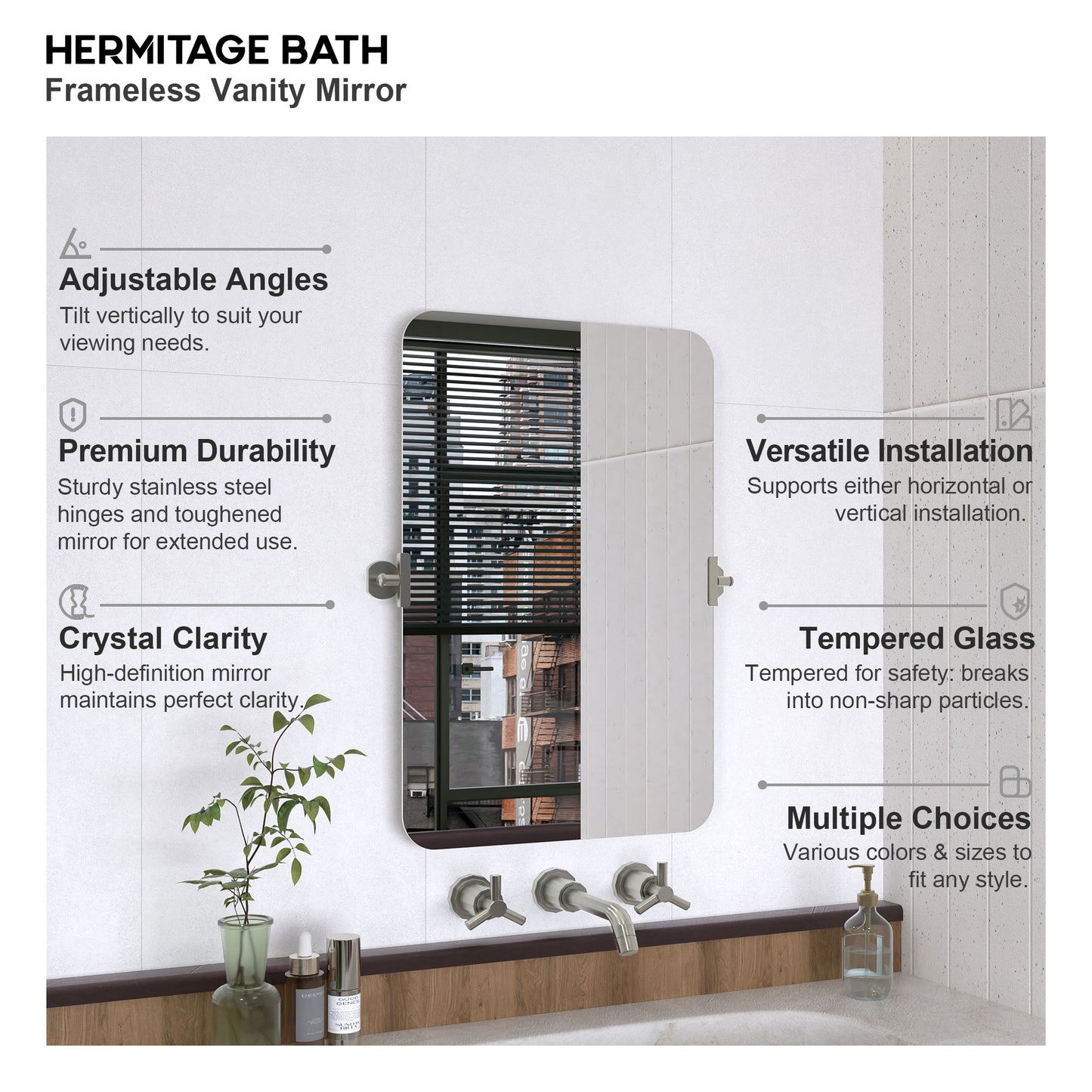 Yexee 20 in. W x 30 in. H Rectangular Framed Adjustable Tilt Wall-Mounted Bathroom Vanity Mirror 2030BN-4