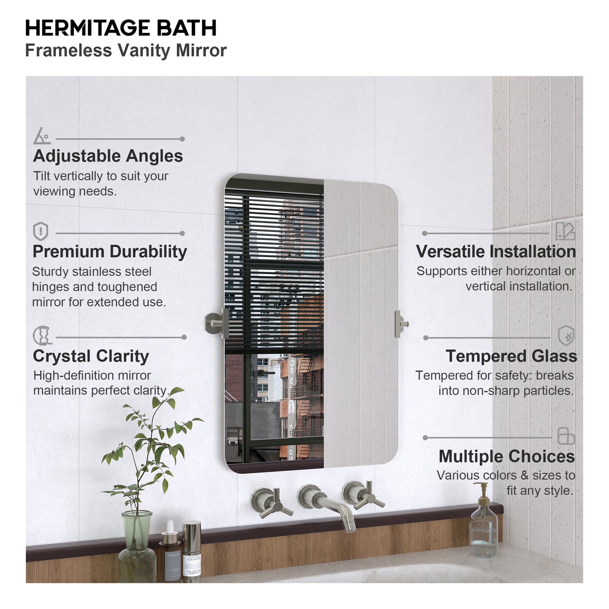 Yexee 20 in. W x 30 in. H Rectangular Framed Adjustable Tilt Wall-Mounted Bathroom Vanity Mirror 2030BN-4