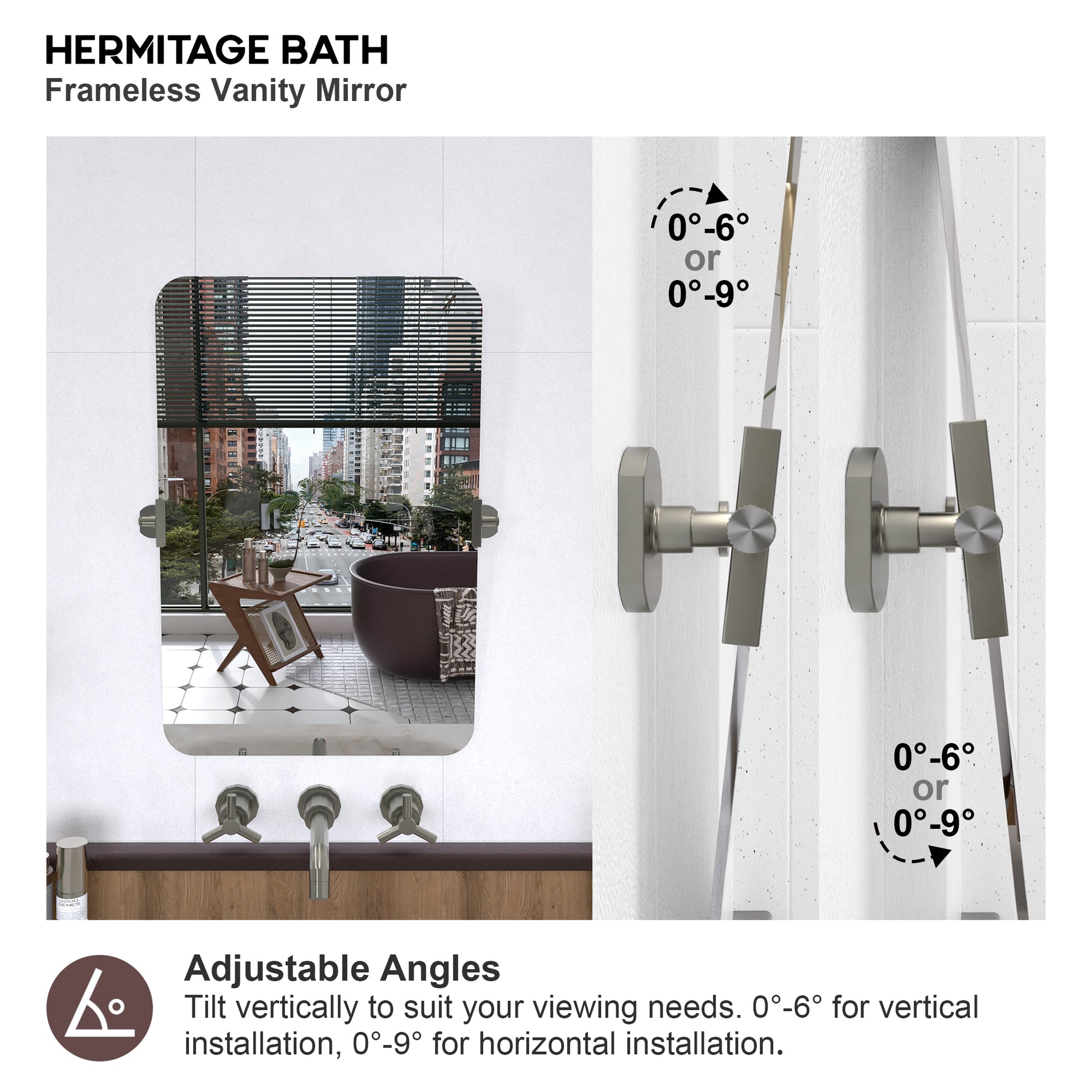 Yexee 20 in. W x 30 in. H Rectangular Framed Adjustable Tilt Wall-Mounted Bathroom Vanity Mirror 2030BN-5