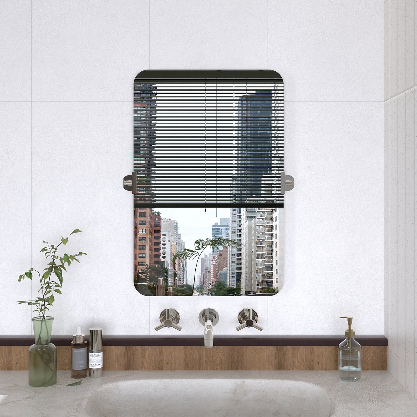 Yexee 20 in. W x 30 in. H Rectangular Framed Adjustable Tilt Wall-Mounted Bathroom Vanity Mirror Chrome 2030CR-1_1a15fe2f-d69f-46af-a4cb-b2860bbeb8d7