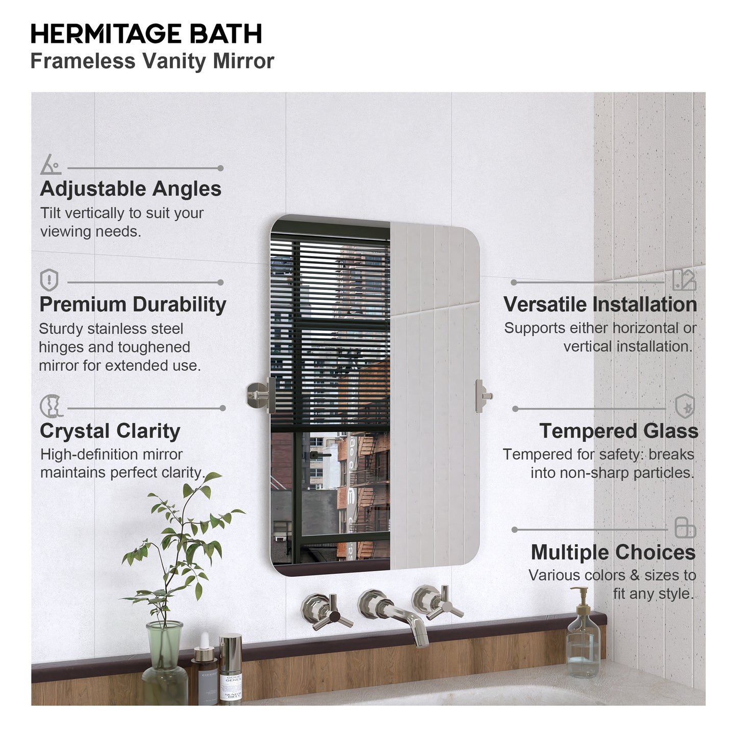 Yexee 20 in. W x 30 in. H Rectangular Framed Adjustable Tilt Wall-Mounted Bathroom Vanity Mirror 2030CR-4