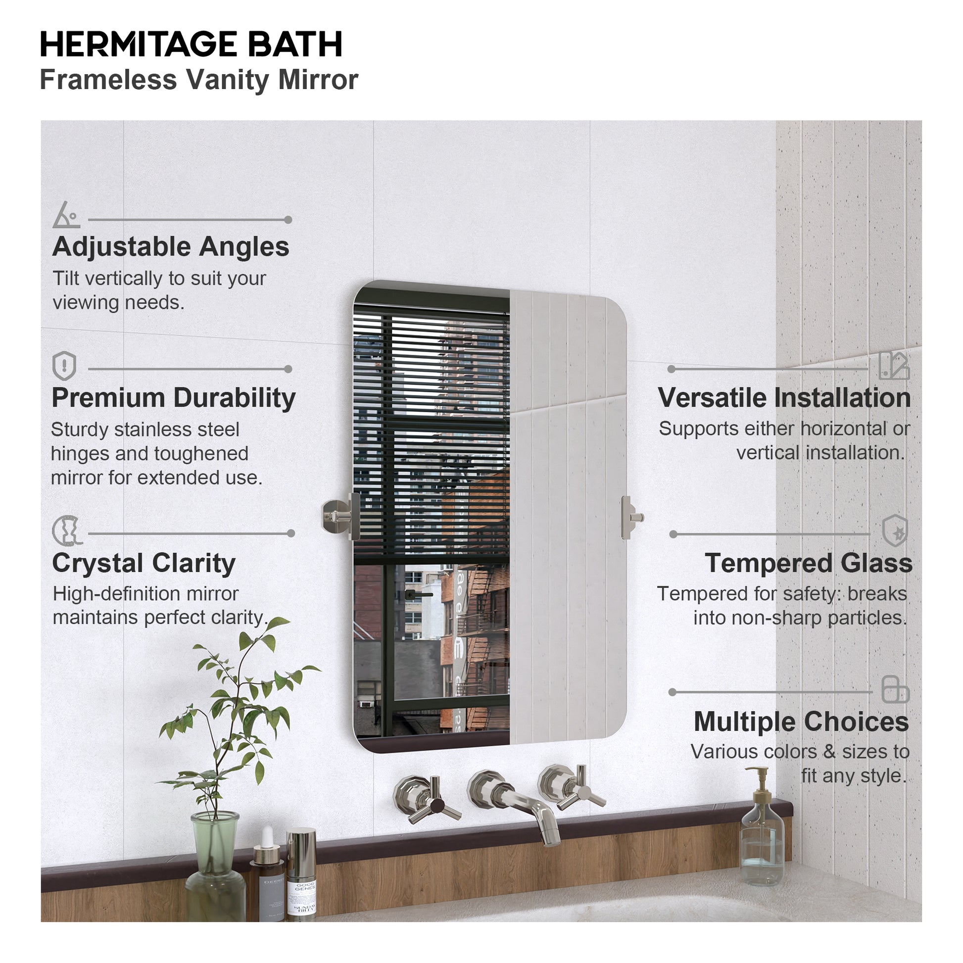 Yexee 20 in. W x 30 in. H Rectangular Framed Adjustable Tilt Wall-Mounted Bathroom Vanity Mirror 2030CR-4