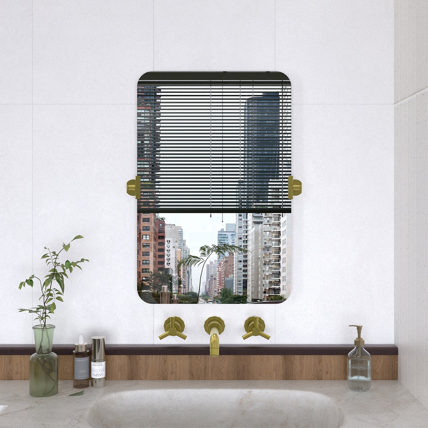 Yexee 20 in. W x 30 in. H Rectangular Framed Adjustable Tilt Wall-Mounted Bathroom Vanity Mirror Brushed Gold 2030GD-1_28703934-11e0-4e31-8c97-a4cb207ed742