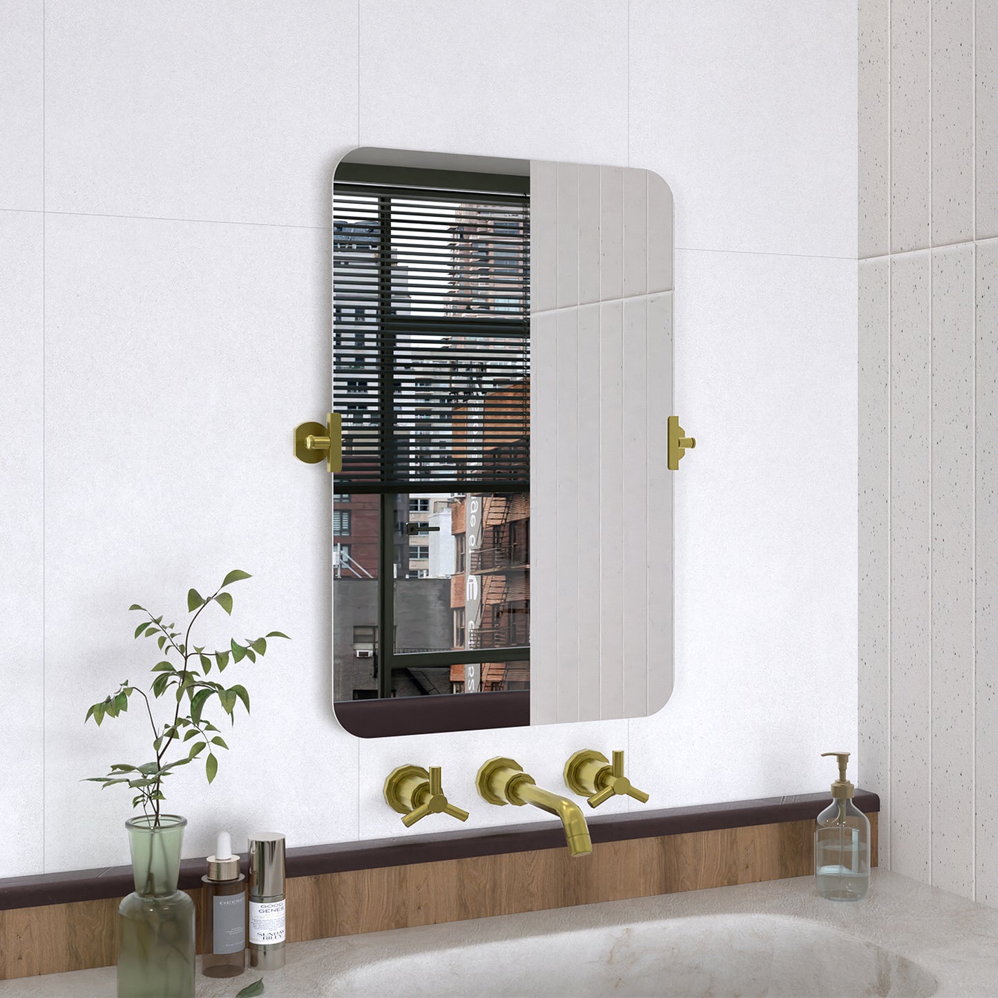 Yexee 20 in. W x 30 in. H Rectangular Framed Adjustable Tilt Wall-Mounted Bathroom Vanity Mirror 2030GD-2
