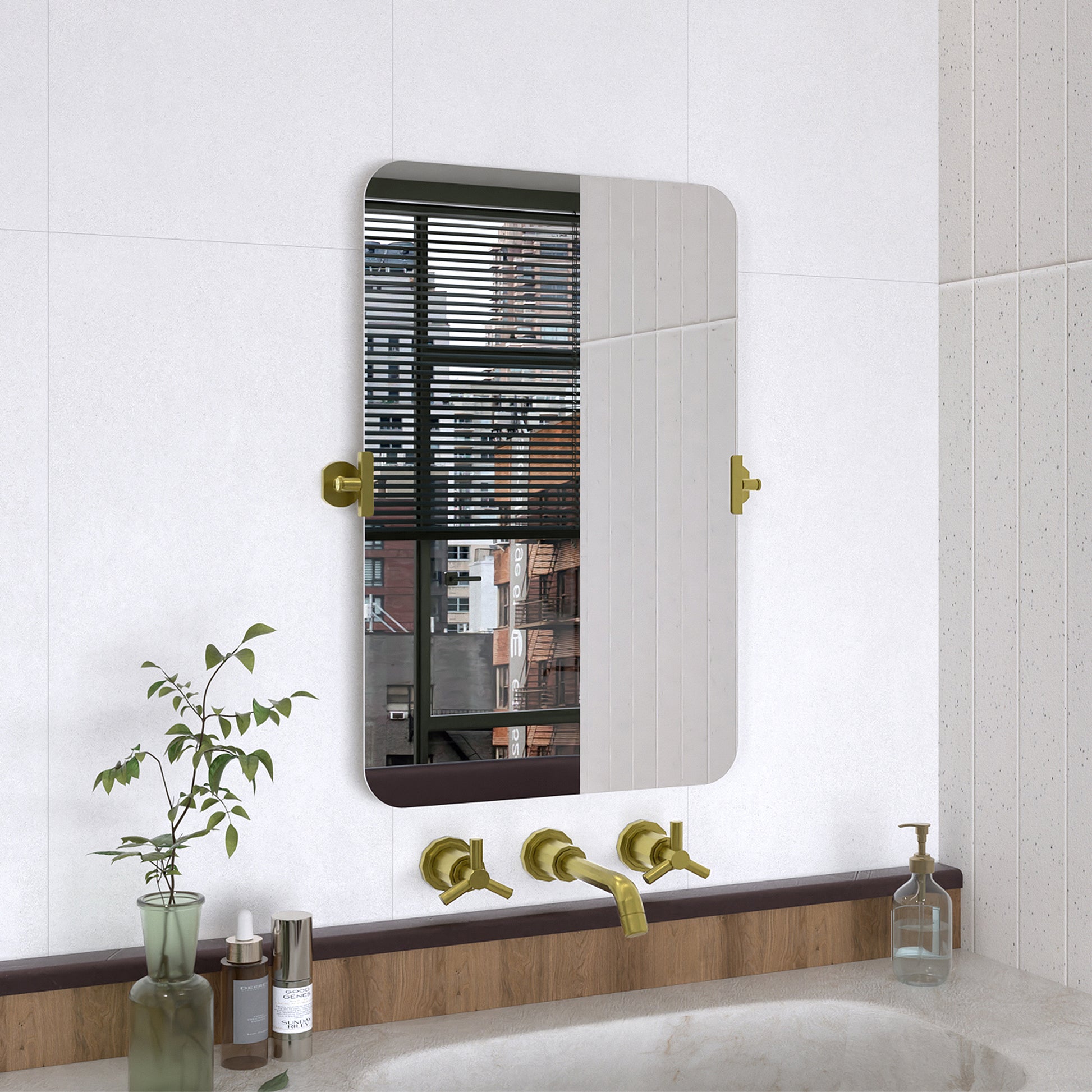 Yexee 20 in. W x 30 in. H Rectangular Framed Adjustable Tilt Wall-Mounted Bathroom Vanity Mirror 2030GD-2