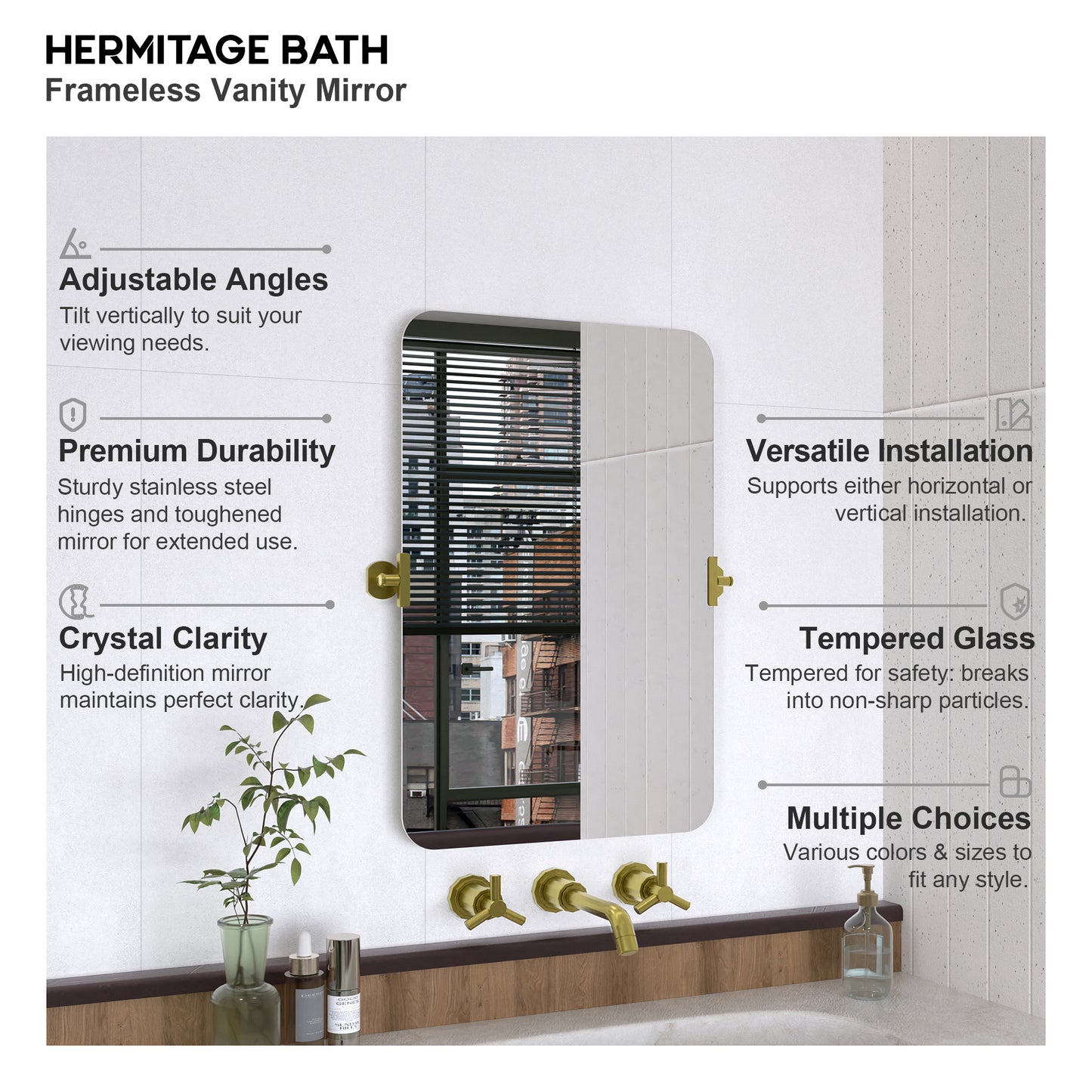 Yexee 20 in. W x 30 in. H Rectangular Framed Adjustable Tilt Wall-Mounted Bathroom Vanity Mirror 2030GD-4