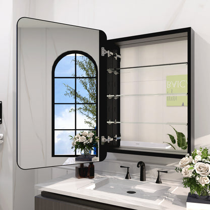 Rectangular Framed Recessed/Surface Mount Medicine Cabinet with Mirror in Matte Black