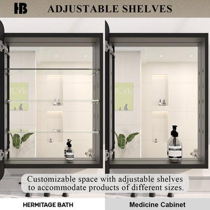 Rectangular Framed Recessed/Surface Mount Medicine Cabinet with Mirror in Matte Black