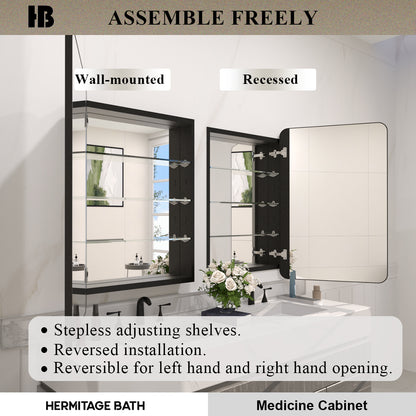 Rectangular Framed Recessed/Surface Mount Medicine Cabinet with Mirror in Matte Black