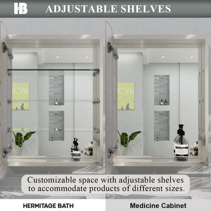 Rectangular Framed Recessed/Surface Mount Medicine Cabinet with Mirror in Brushed Nickel