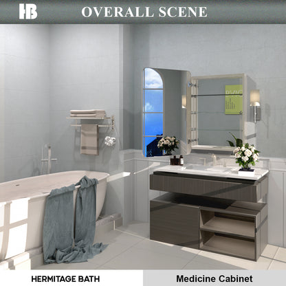 Rectangular Framed Recessed/Surface Mount Medicine Cabinet with Mirror in Brushed Nickel