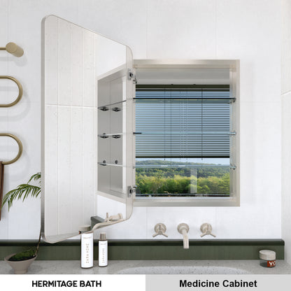 Rectangular Framed Recessed/Surface Mount Medicine Cabinet with Mirror in Brushed Nickel