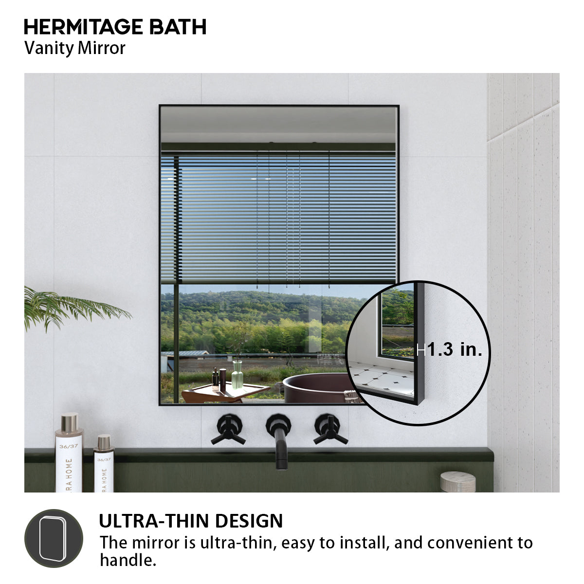 Oblivion 24 in. W. x 30 in. H Rectangular Framed Wall Bathroom Vanity Mirror 2430BL-8