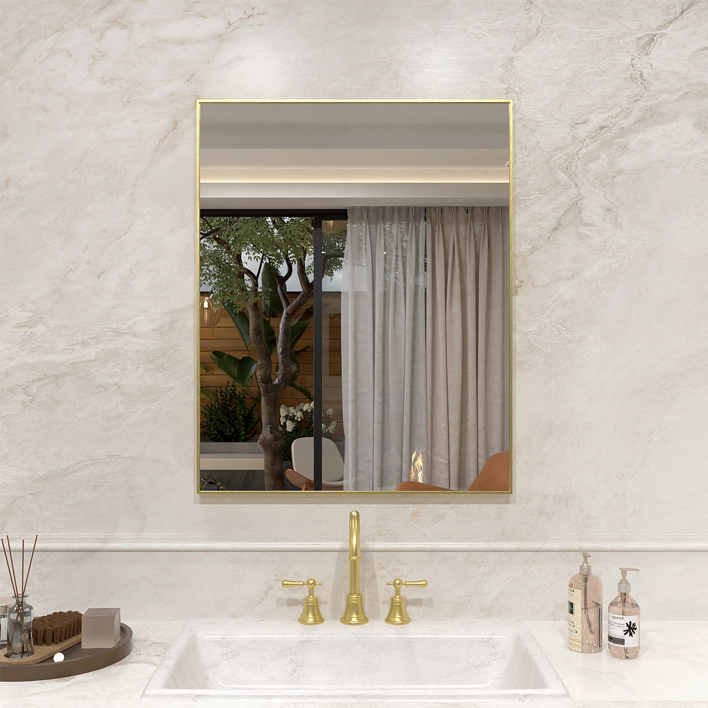 Nova 24 in. W x 30 in. H Rectangular Framed Wall Bathroom Vanity Mirror Brushed Gold 2430GD-1_a3c832bb-ac68-4d56-8de2-d87c6c6a8c11
