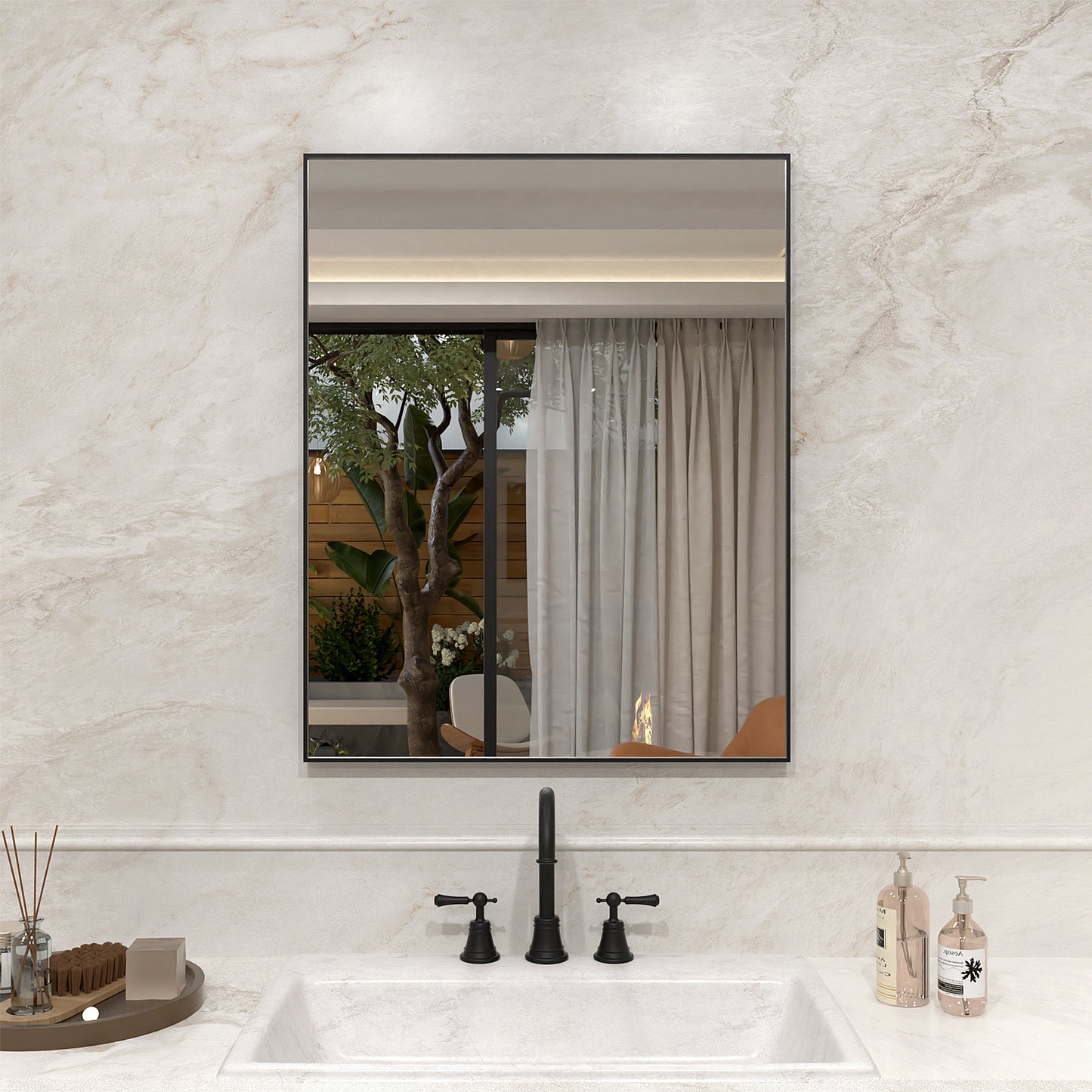 Nova 24 in. W x 30 in. H Rectangular Framed Wall Bathroom Vanity Mirror Matte Black 2430MB-1_8d105247-08b3-43c1-80de-e8497e52db73